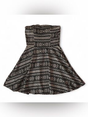 Y2K FOREVER21 Strapless Minidress w. Velvety Pattern | M | Tan & Black
